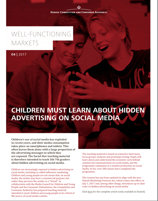 Children must learn about hidden advertising in social media